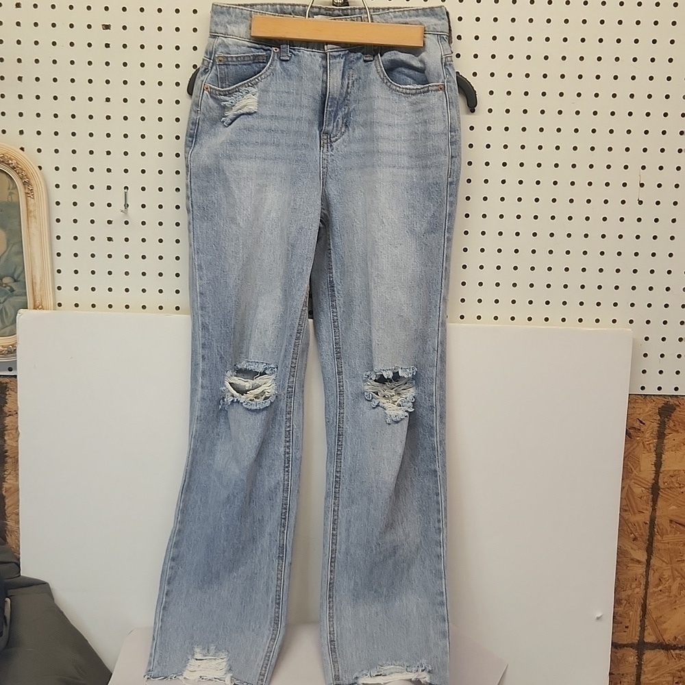 VANILLA star button zip jeans size 25 light wash distressed